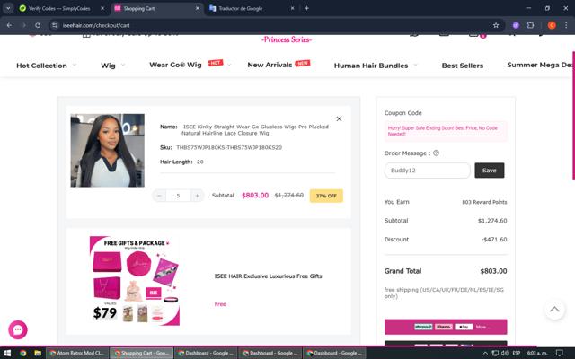 Isee Hair checkout page showing Isee Hair coupon code box | Screenshot taken by SimplyCodes community member on Jul 4, 2025