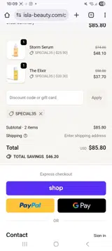 Special35 coupon verification screenshot