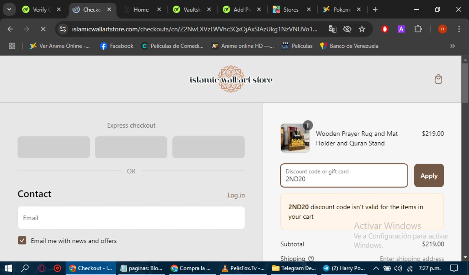 Islamic Wall Art discount code screenshot showing code 2ND20 applied at Islamic Wall Art checkout page. Uploaded by SimplyCodes community member Sasuk3 on Mar 11, 2025