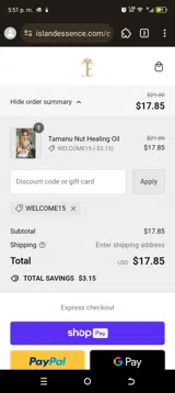 Island Essence coupon verification screenshot