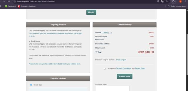 Island Importer checkout page showing Island Importer discount code box | Screenshot taken by SimplyCodes community member on Jul 18, 2025