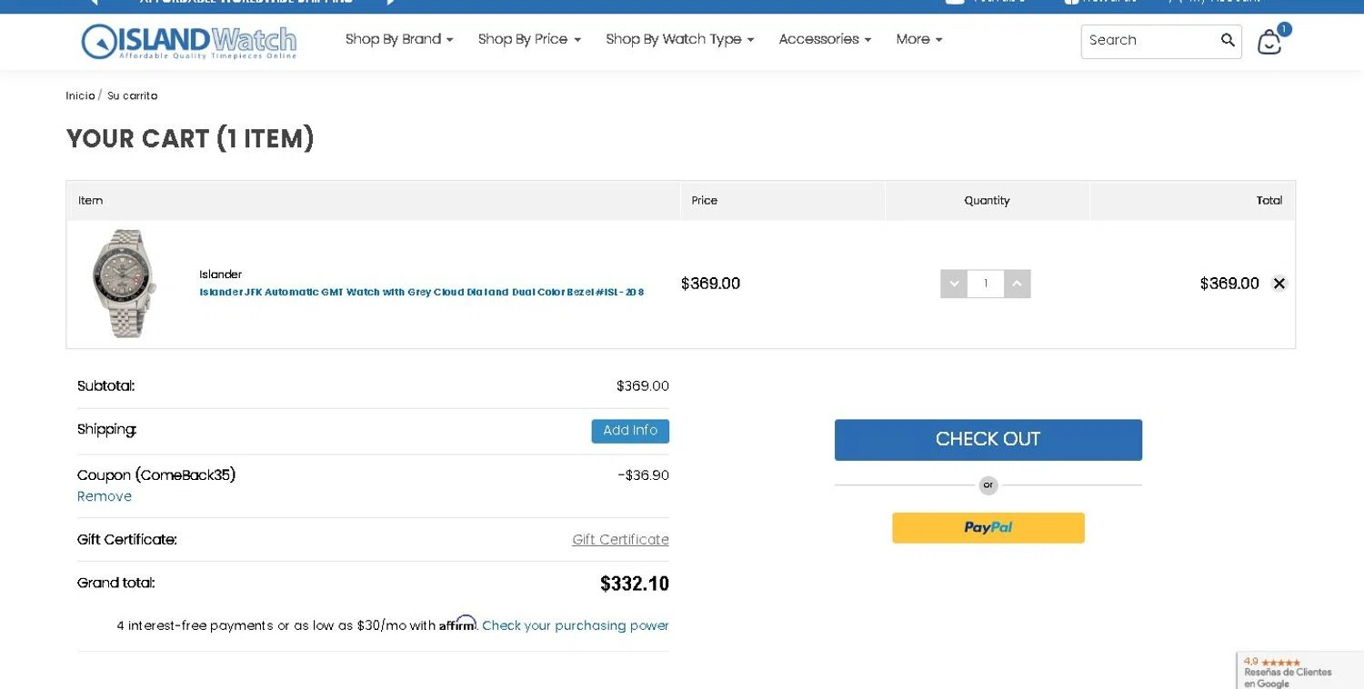 Long Island Watch checkout page showing Long Island Watch promo code box | Screenshot taken by SimplyCodes community member on Aug 28, 2024