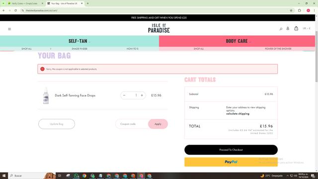 Isle of Paradise checkout page showing Isle of Paradise promo code box | Screenshot taken by SimplyCodes community member on Oct 19, 2024