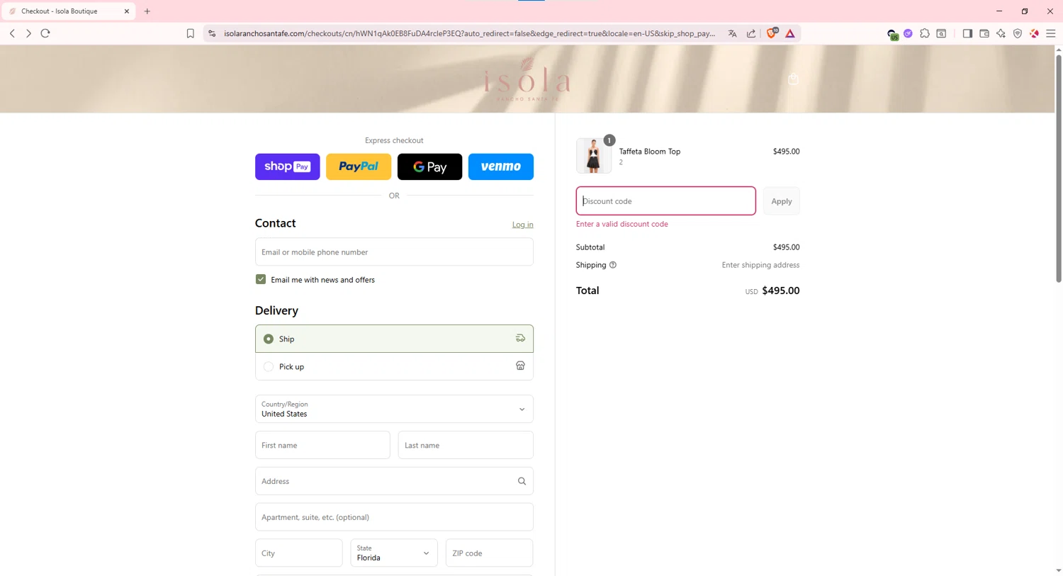 Isola Boutique promo code screenshot showing code ISOLA15 applied at Isola Boutique checkout page. Uploaded by SimplyCodes community member sneedwilliam478 on Aug 15, 2025
