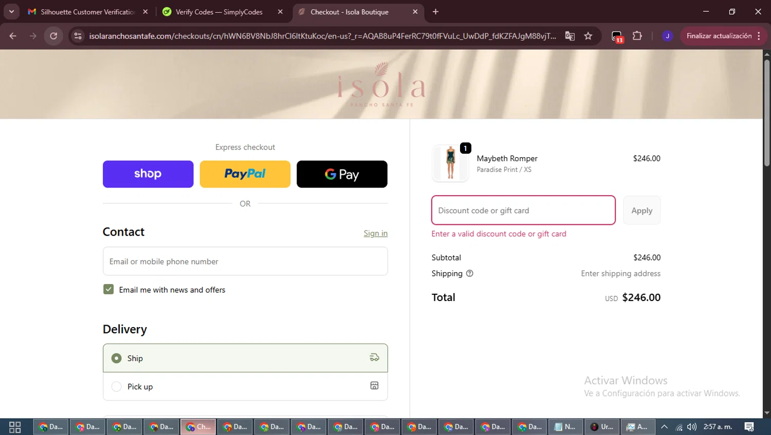 Isola Boutique promo code screenshot showing code NOIR applied at Isola Boutique checkout page. Uploaded by SimplyCodes community member LegendaryLegend9872 on Dec 8, 2025