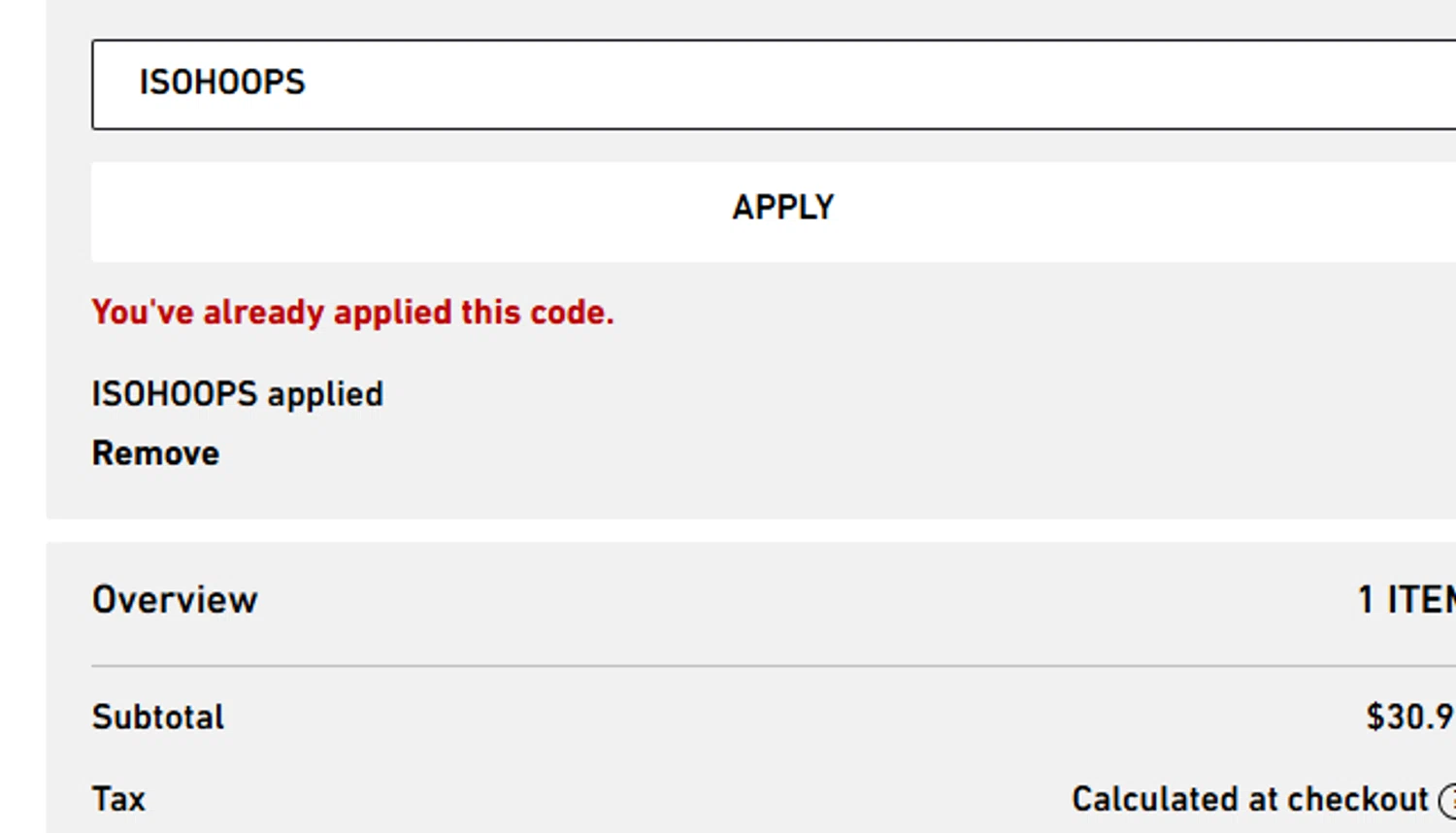 Isopure coupon code screenshot showing code ISOHOOPS applied at Isopure checkout page. Uploaded by SimplyCodes community member Mirian on Oct 9, 2025