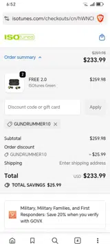 GUNDRUMMER10 coupon verification screenshot