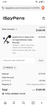PROX10 coupon verification screenshot
