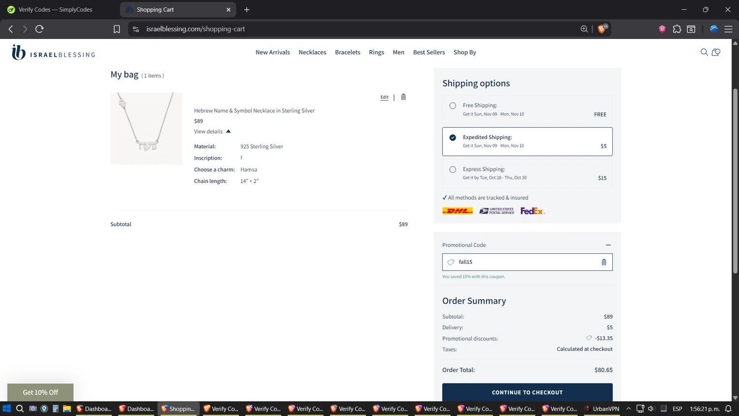 Israel Blessing checkout page showing Israel Blessing promo code box | Screenshot taken by SimplyCodes community member on Oct 20, 2025