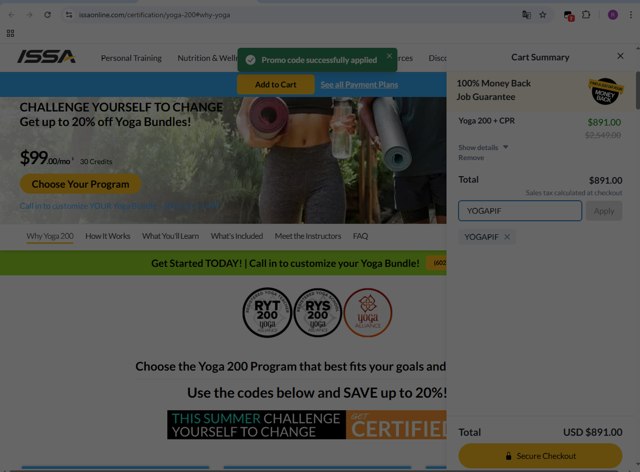 ISSA checkout page showing ISSA promo code box | Screenshot taken by SimplyCodes community member on Aug 22, 2025