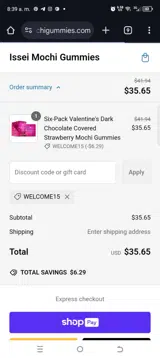 Welcome15 coupon verification screenshot