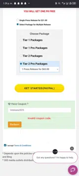 Veterans2025 coupon verification screenshot