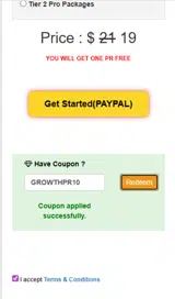 GROWTHPR10 coupon verification screenshot