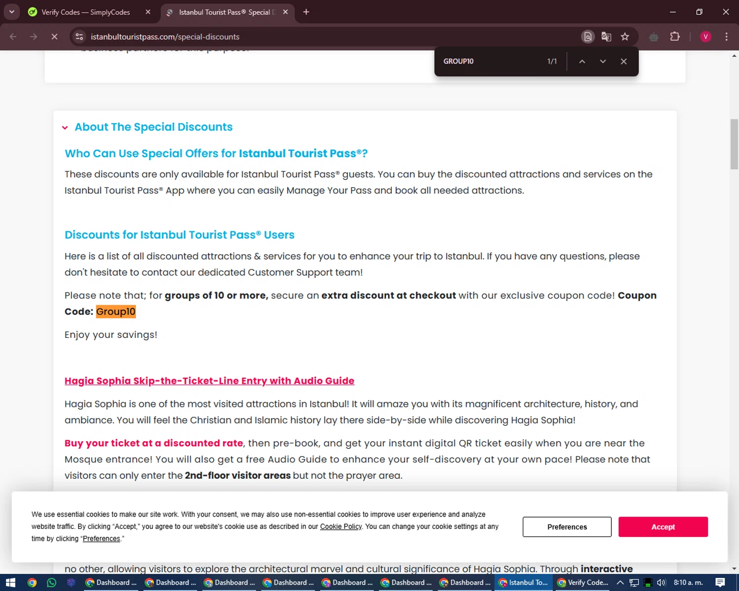 Istanbul Tourist Pass checkout page showing Istanbul Tourist Pass discount code box | Screenshot taken by SimplyCodes community member on Dec 18, 2024
