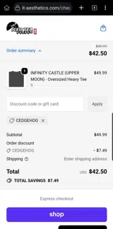 CEDGEHOG coupon verification screenshot