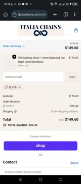 Italia Chains coupon verification screenshot