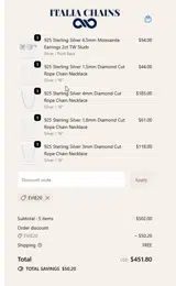 Italia Chains coupon verification screenshot