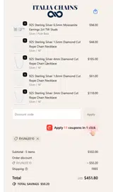 Italia Chains coupon verification screenshot