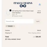 Italia Chains coupon verification screenshot