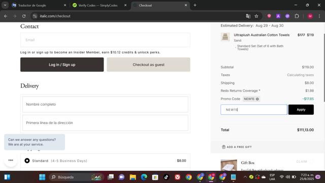 Italic checkout page showing Italic promo code box | Screenshot taken by SimplyCodes community member on Aug 25, 2025