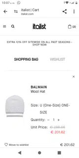 BALMAIN coupon verification screenshot