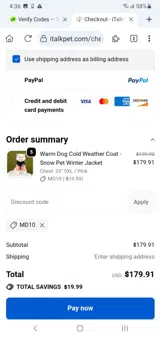 ITalkPet coupon verification screenshot