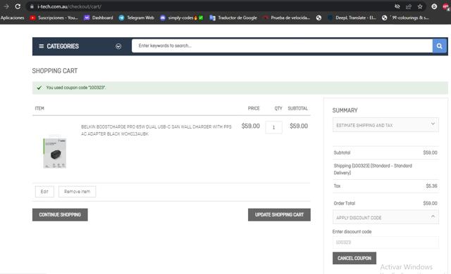 I-Tech checkout page showing I-Tech coupon code box | Screenshot taken by SimplyCodes community member on Mar 10, 2023