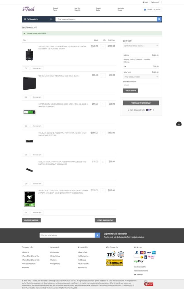 I-Tech checkout page showing I-Tech coupon code box | Screenshot taken by SimplyCodes community member on Apr 17, 2023