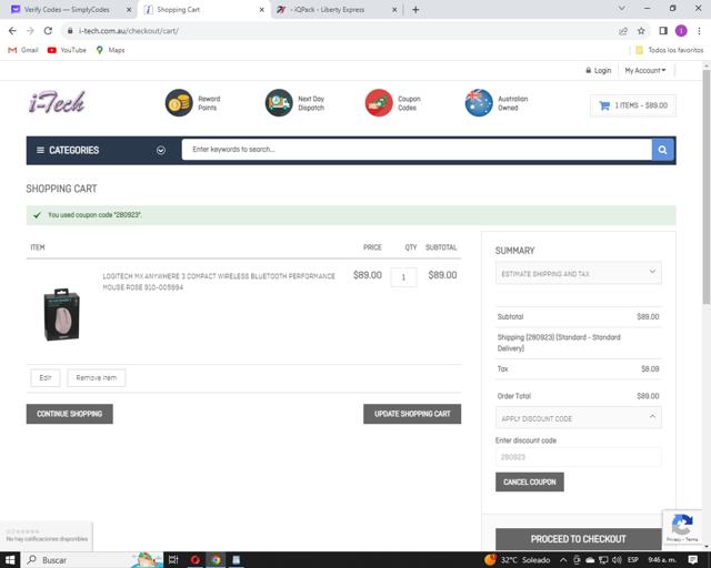 I-Tech checkout page showing I-Tech coupon code box | Screenshot taken by SimplyCodes community member on Sep 28, 2023