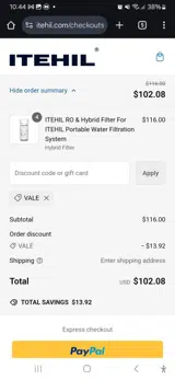 VALE coupon verification screenshot