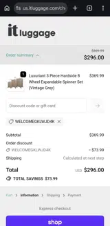 WelcomeGKLWJD4K coupon verification screenshot