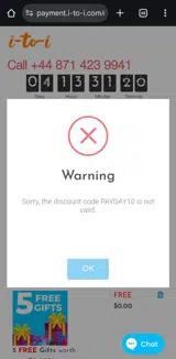 PAYDAY10 coupon verification screenshot