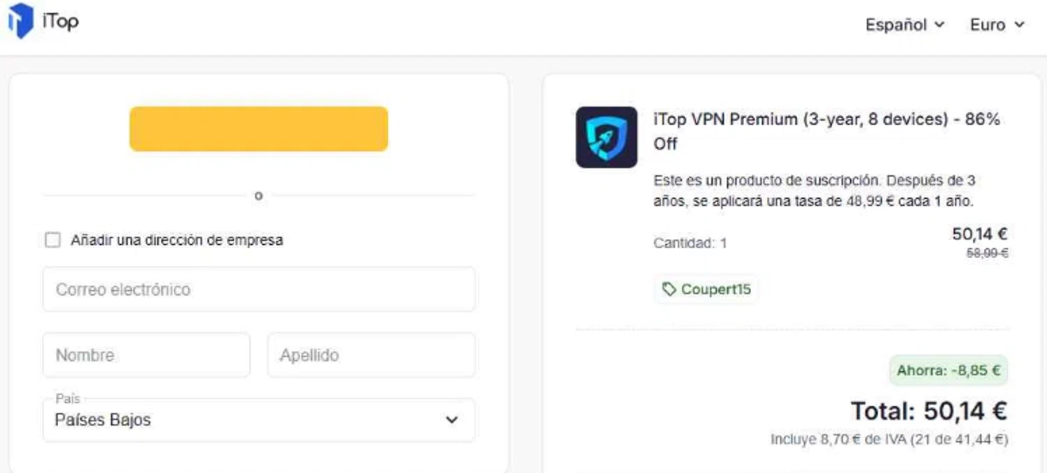 iTop Screen Recorder promo code screenshot showing code Coupert15 applied at iTop Screen Recorder checkout page. Uploaded by SimplyCodes community member PaulSkenes on Jun 22, 2026