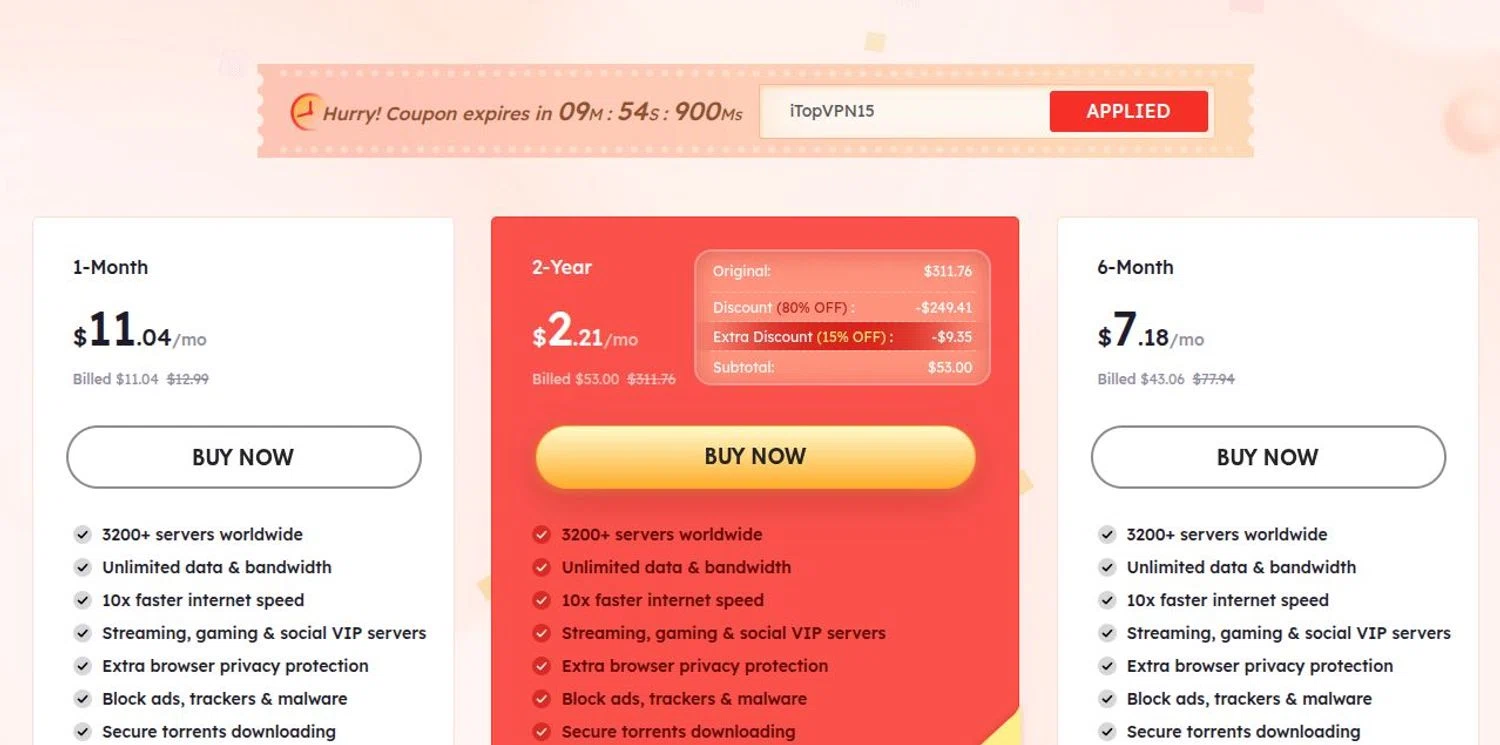 iTop VPN discount code screenshot showing code iTopVPN15 applied at iTop VPN checkout page. Uploaded by SimplyCodes community member isjavierpl on Jun 27, 2025