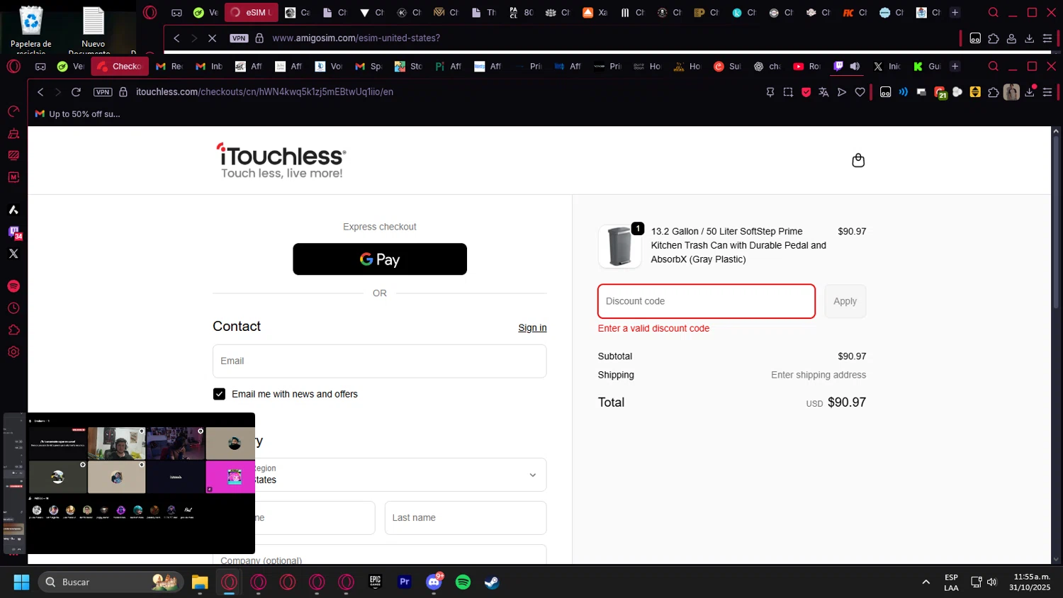 ITouchless discount code screenshot showing code SAVE30 applied at ITouchless checkout page. Uploaded by SimplyCodes community member kurcovein on Oct 31, 2025