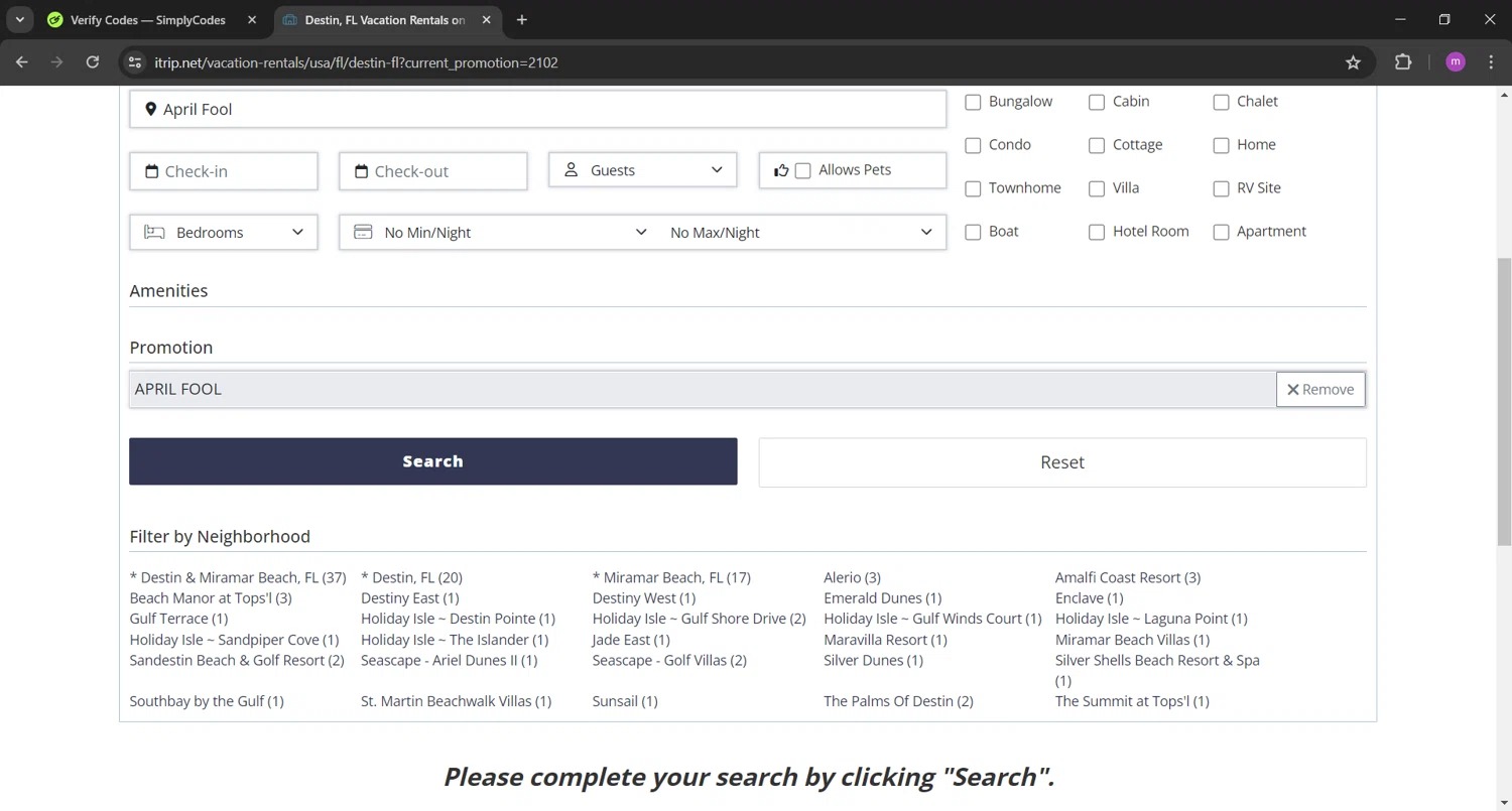 iTrip Vacations checkout page showing iTrip Vacations coupon code box | Screenshot taken by SimplyCodes community member on Apr 23, 2024
