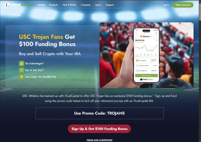 iTrustCapital checkout page showing iTrustCapital promo code box | Screenshot taken by SimplyCodes community member on Jul 2, 2025