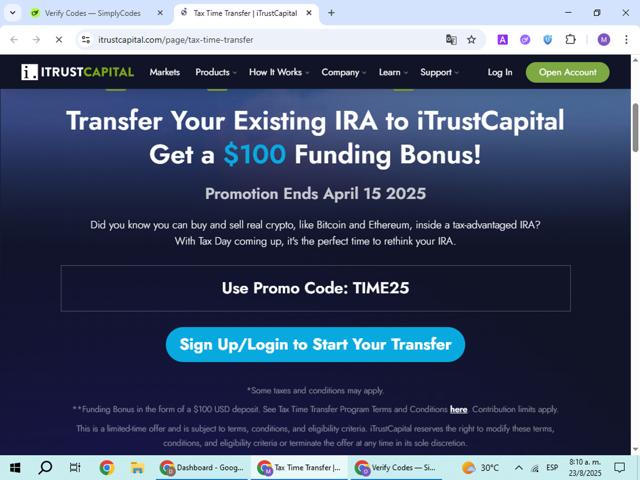 iTrustCapital checkout page showing iTrustCapital promo code box | Screenshot taken by SimplyCodes community member on Aug 23, 2025