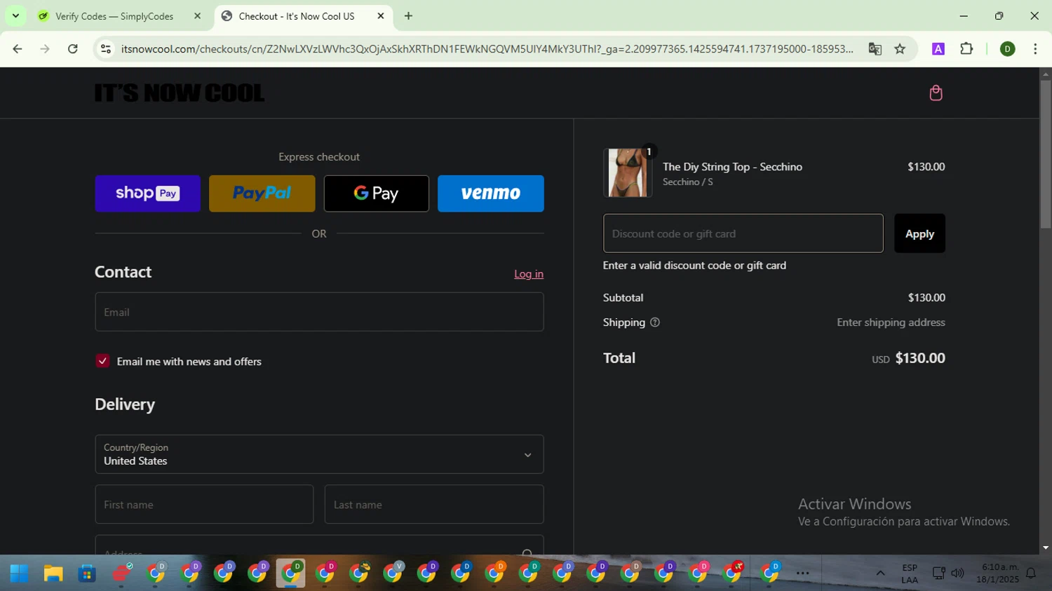 It's Now Cool discount code screenshot showing code BFVIP applied at It's Now Cool checkout page. Uploaded by SimplyCodes community member BargainGuardian5495 on Jan 18, 2025