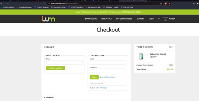ItsWorthMore.com checkout page showing ItsWorthMore.com coupon code box | Screenshot taken by SimplyCodes community member on Sep 10, 2022
