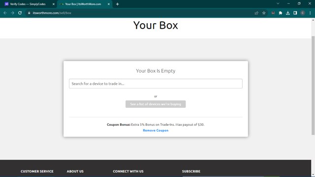 ItsWorthMore.com checkout page showing ItsWorthMore.com coupon code box | Screenshot taken by SimplyCodes community member on Dec 4, 2023