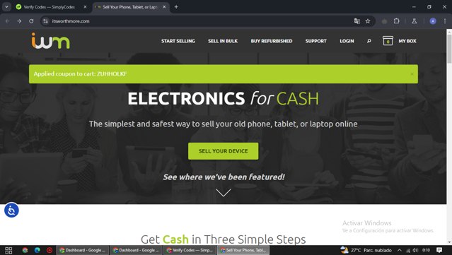 ItsWorthMore.com checkout page showing ItsWorthMore.com coupon code box | Screenshot taken by SimplyCodes community member on Nov 21, 2024