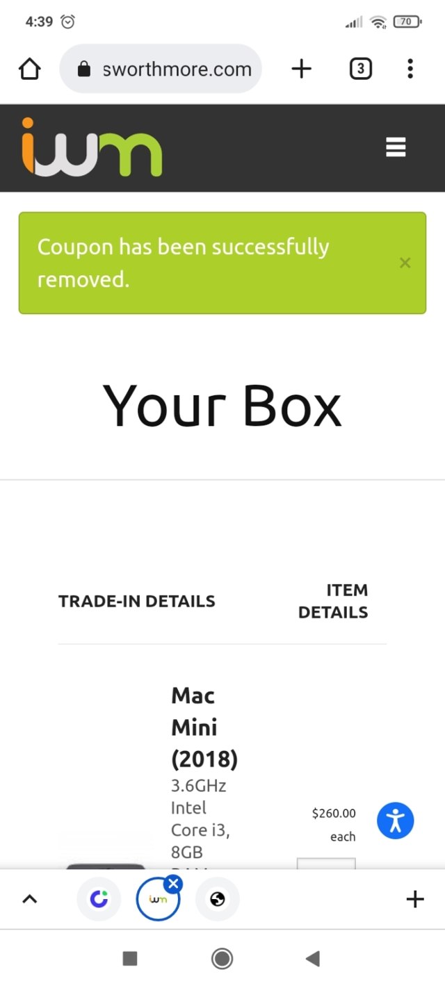 ItsWorthMore.com checkout page showing ItsWorthMore.com coupon code box | Screenshot taken by SimplyCodes community member on Nov 20, 2022