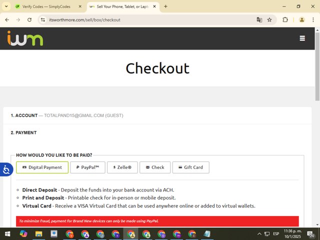 ItsWorthMore.com checkout page showing ItsWorthMore.com coupon code box | Screenshot taken by SimplyCodes community member on Jan 11, 2025