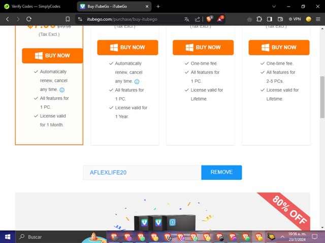 ITubeGo checkout page showing ITubeGo coupon code box | Screenshot taken by SimplyCodes community member on Jul 23, 2024