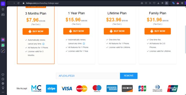 ITubeGo checkout page showing ITubeGo coupon code box | Screenshot taken by SimplyCodes community member on Aug 21, 2024