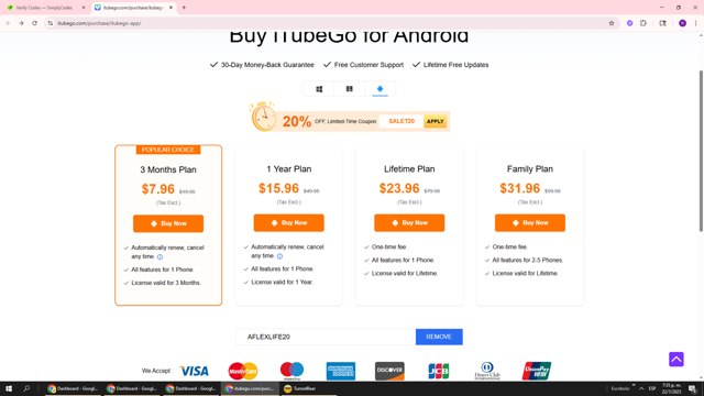 ITubeGo checkout page showing ITubeGo coupon code box | Screenshot taken by SimplyCodes community member on Jul 22, 2025