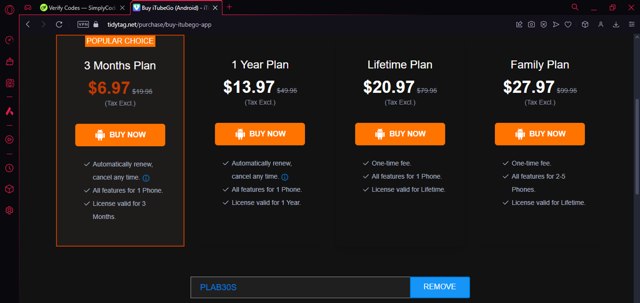 ITubeGo checkout page showing ITubeGo coupon code box | Screenshot taken by SimplyCodes community member on Aug 8, 2024
