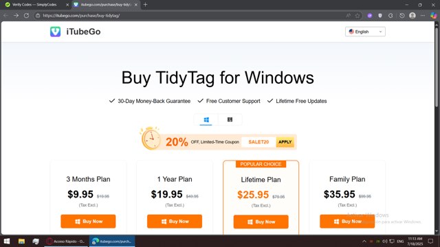 ITubeGo checkout page showing ITubeGo coupon code box | Screenshot taken by SimplyCodes community member on Jul 18, 2025