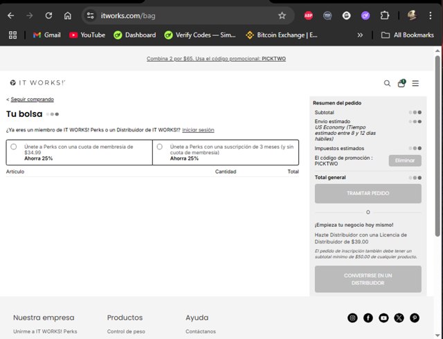 It Works checkout page showing It Works promo code box | Screenshot taken by SimplyCodes community member on Sep 4, 2025
